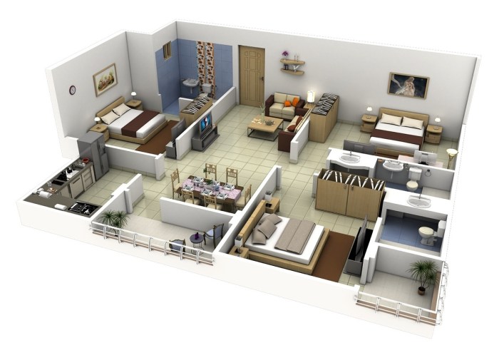 Home design 3 bedroom house