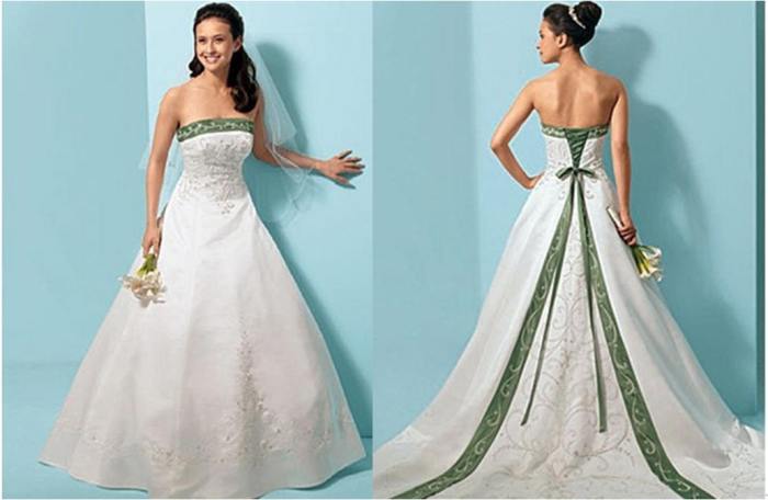 White emerald green wedding dresses