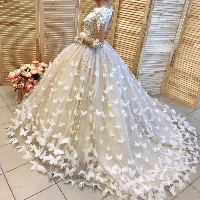 Colorful butterfly wedding dress