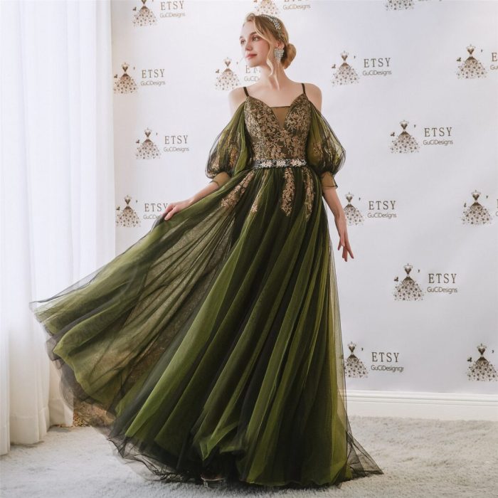 Elegant green dresses for wedding guests